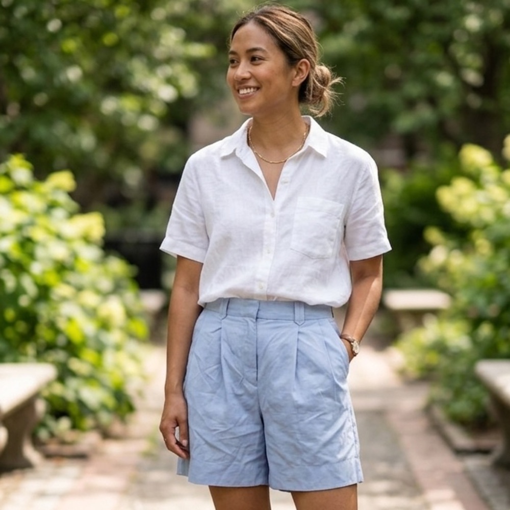 COS Sz 4 Linen Lyocell Blue Minimalist Short